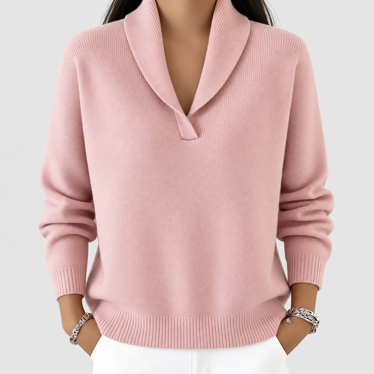 Hyacinth | Women’s Shawl V-Neck Sweater — Pink