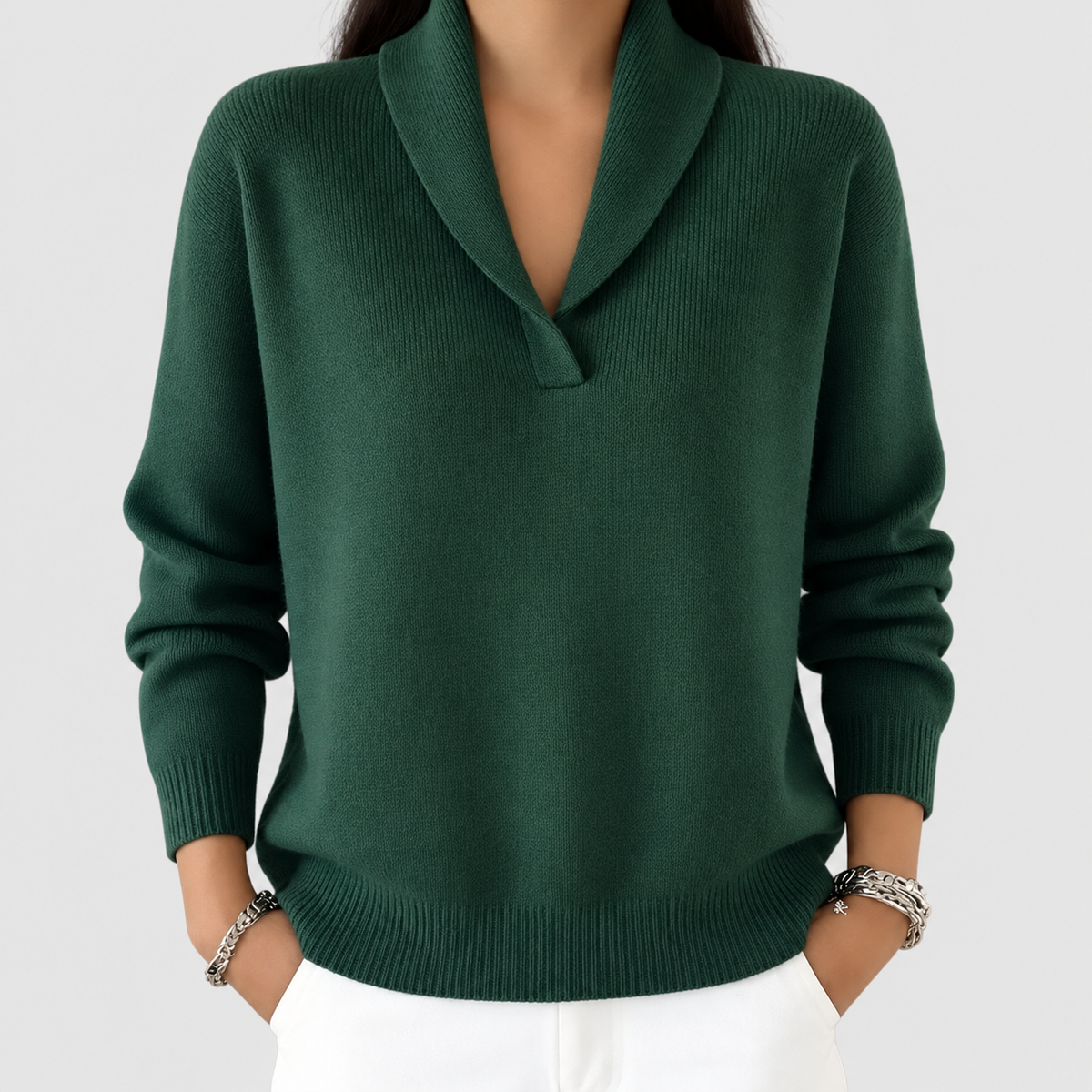 Hyacinth | Women’s Shawl V-Neck Sweater — Green