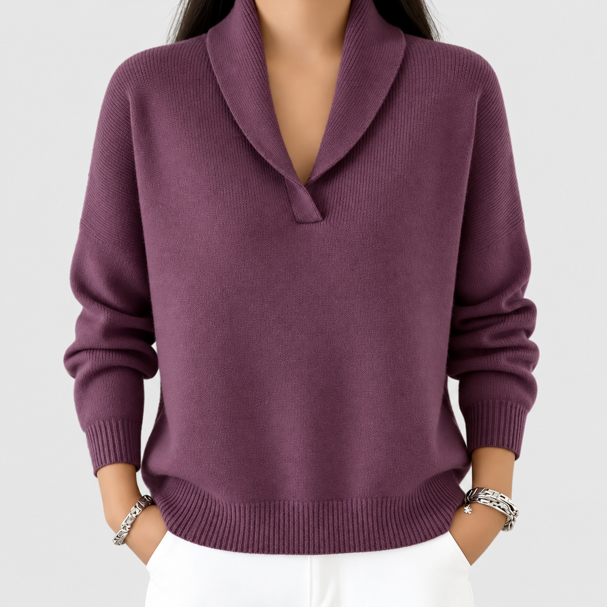 Hyacinth | Women’s Shawl V-Neck Sweater — Purple