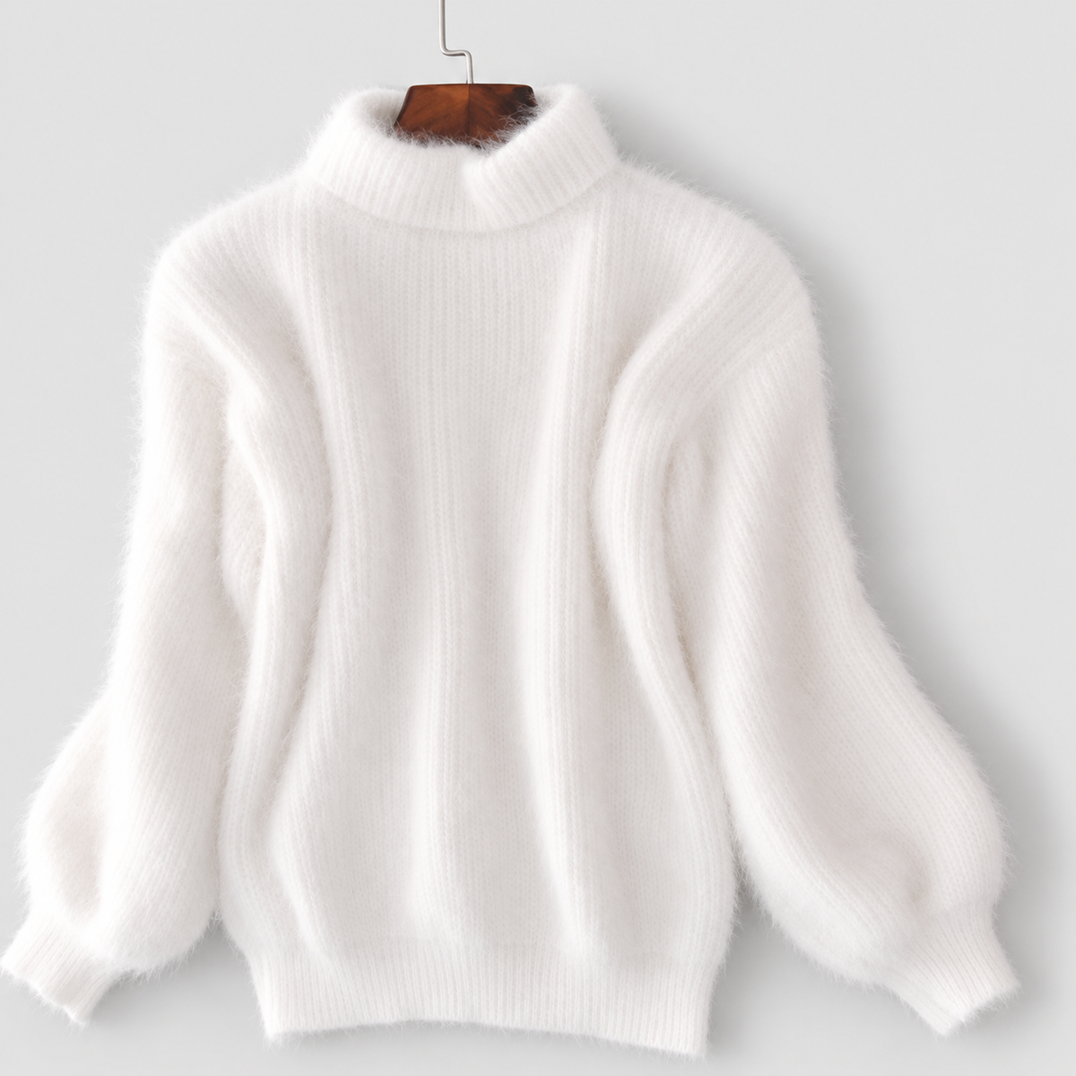Ianthe | Women’s Fluffy Turtleneck Sweater — White