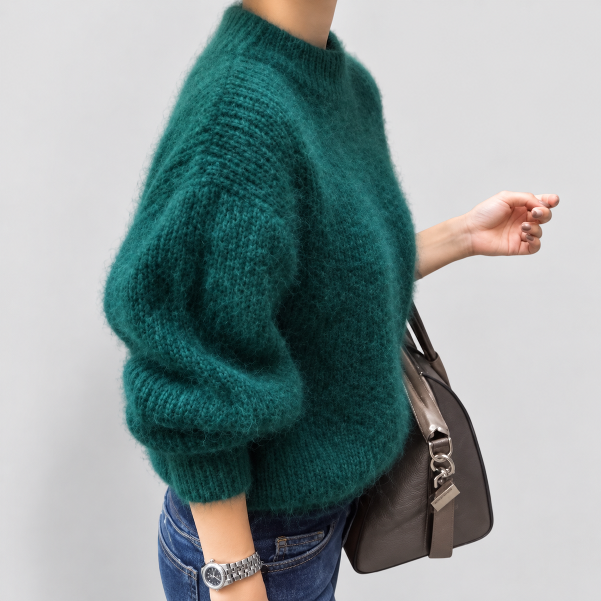 Ianthe | Women’s Fluffy Turtleneck Sweater — Green