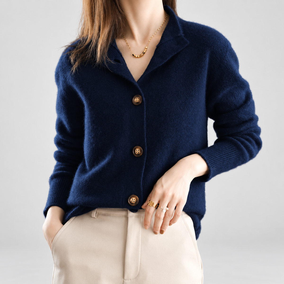 Ilana | Women’s Button-Front Knit Cardigan — Dark Blue