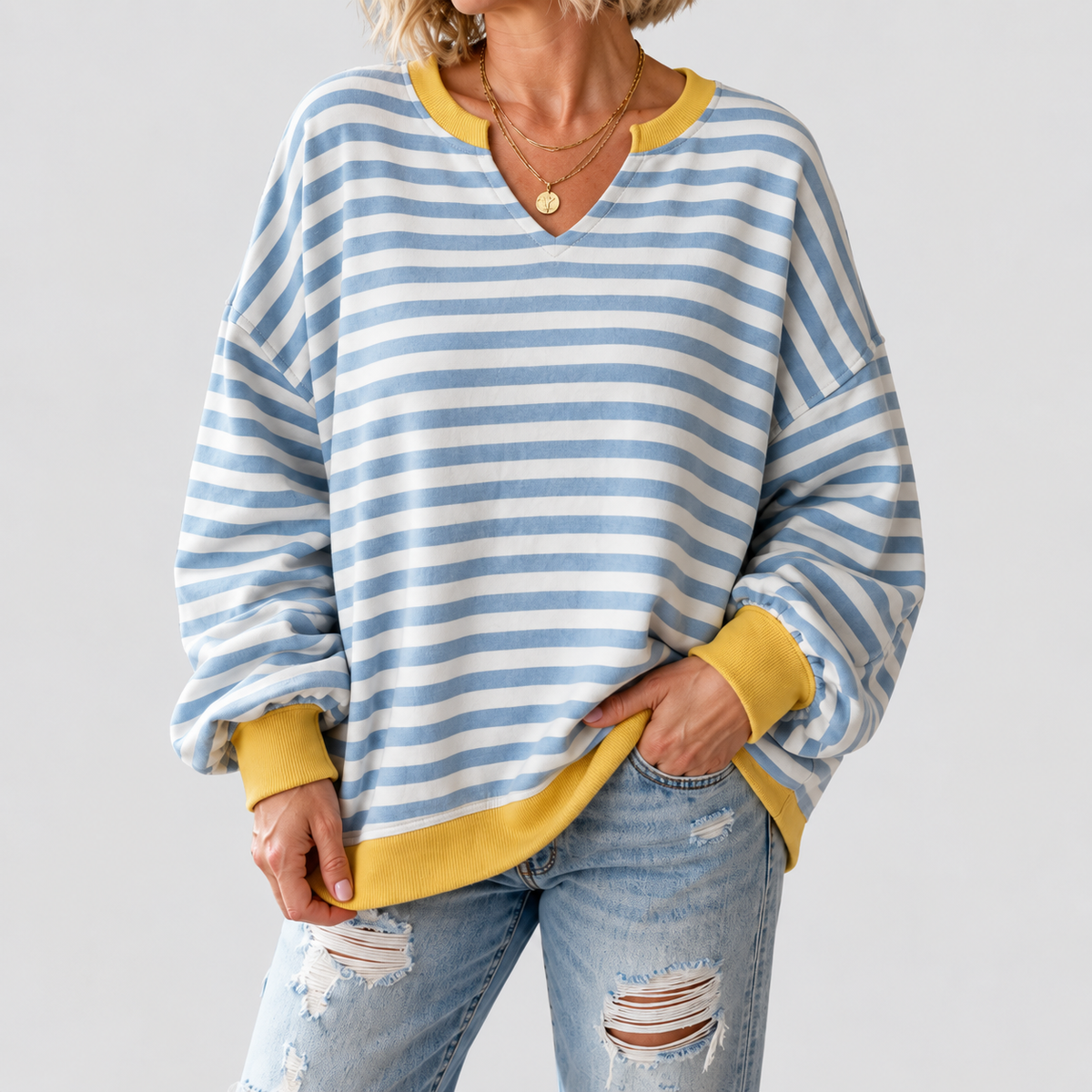 Imogen | Women’s Drop-Shoulder Puff-Sleeve Split-Hem Sweatshirt — product detail 8
