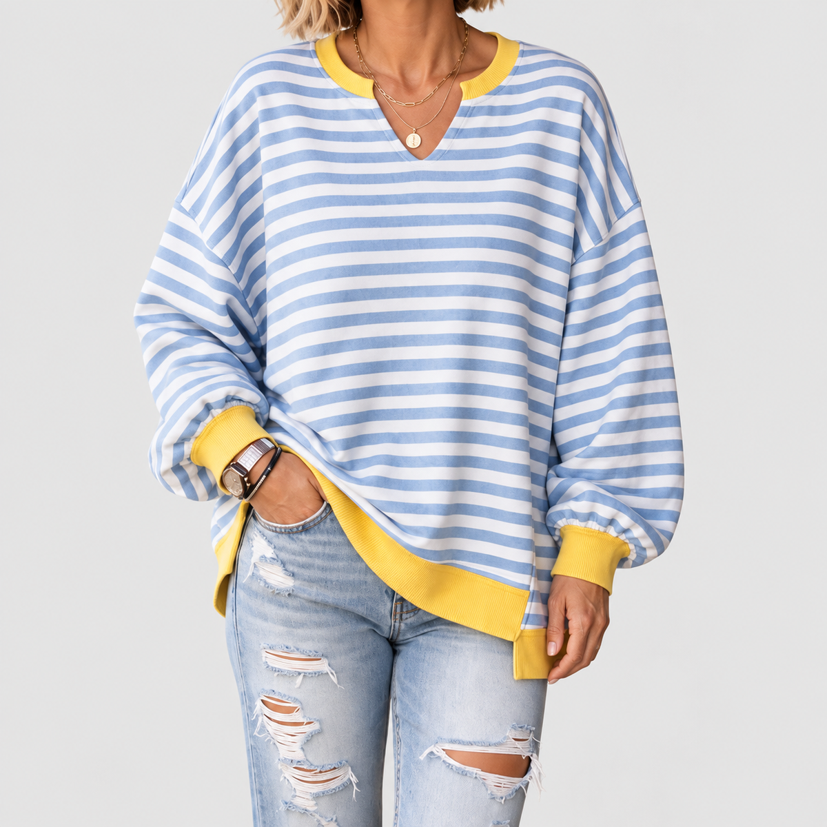 Imogen | Women’s Drop-Shoulder Puff-Sleeve Split-Hem Sweatshirt — product detail 9
