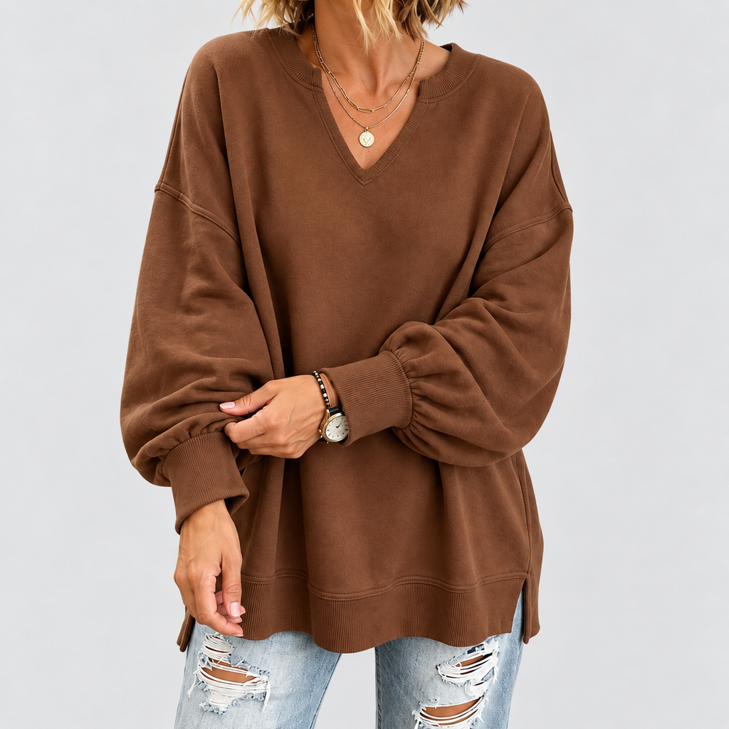 Imogen | Women’s Drop-Shoulder Puff-Sleeve Split-Hem Sweatshirt — product detail 10