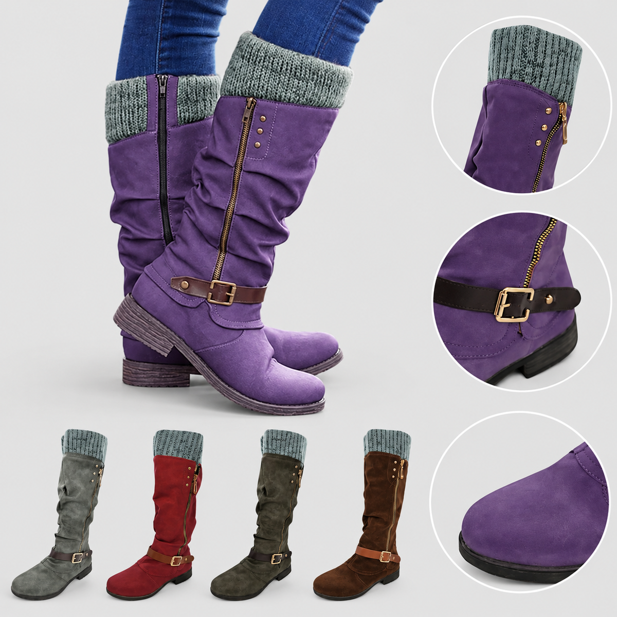 Ines | Women’s Knit-Cuff Buckle Boots — product detail 6