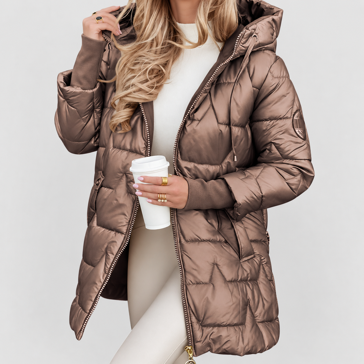 Ingrid | Women’s Quilted Hooded Jacket — Brown
