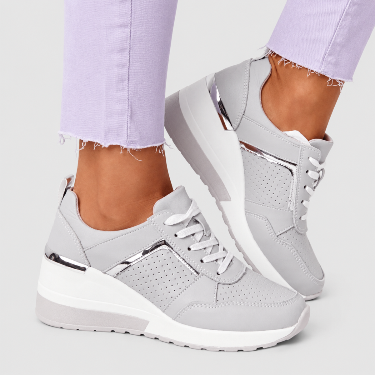 Iona | Women’s Lace-Up Shoes with Side Zipper — Grey