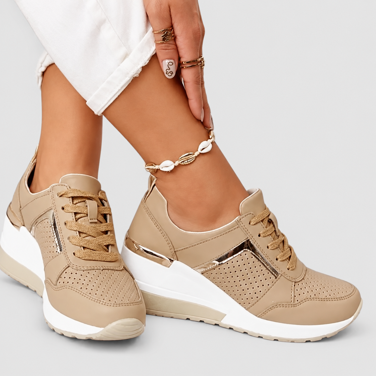 Iona | Women’s Lace-Up Shoes with Side Zipper — Khaki