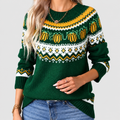 Ione-Rose | Women’s Round-Neck Pumpkin-Pattern Sweater — Green