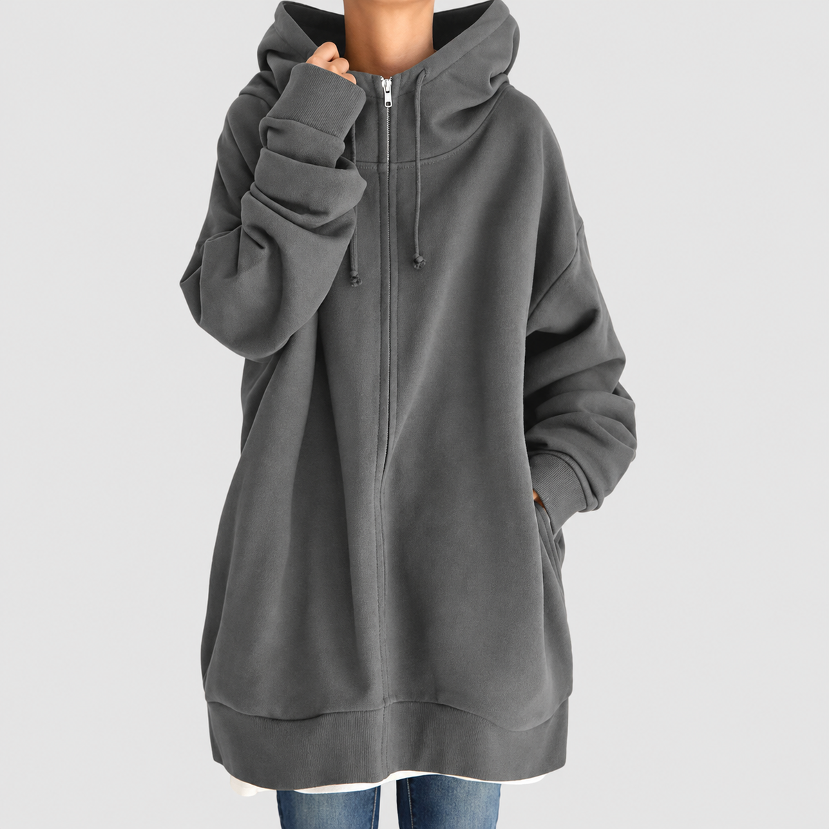 Isadora-Rose | Women’s Oversized Zip-Up Hoodie — Grey