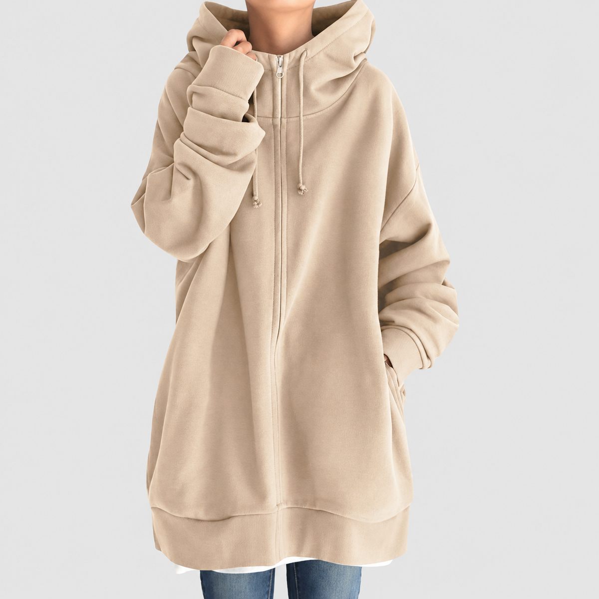 Isadora-Rose | Women’s Oversized Zip-Up Hoodie — Beige