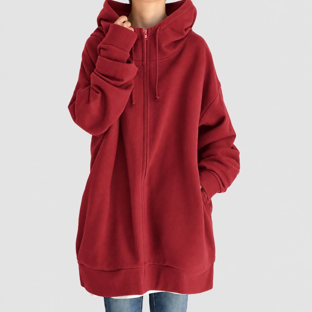 Isadora-Rose | Women’s Oversized Zip-Up Hoodie — Red