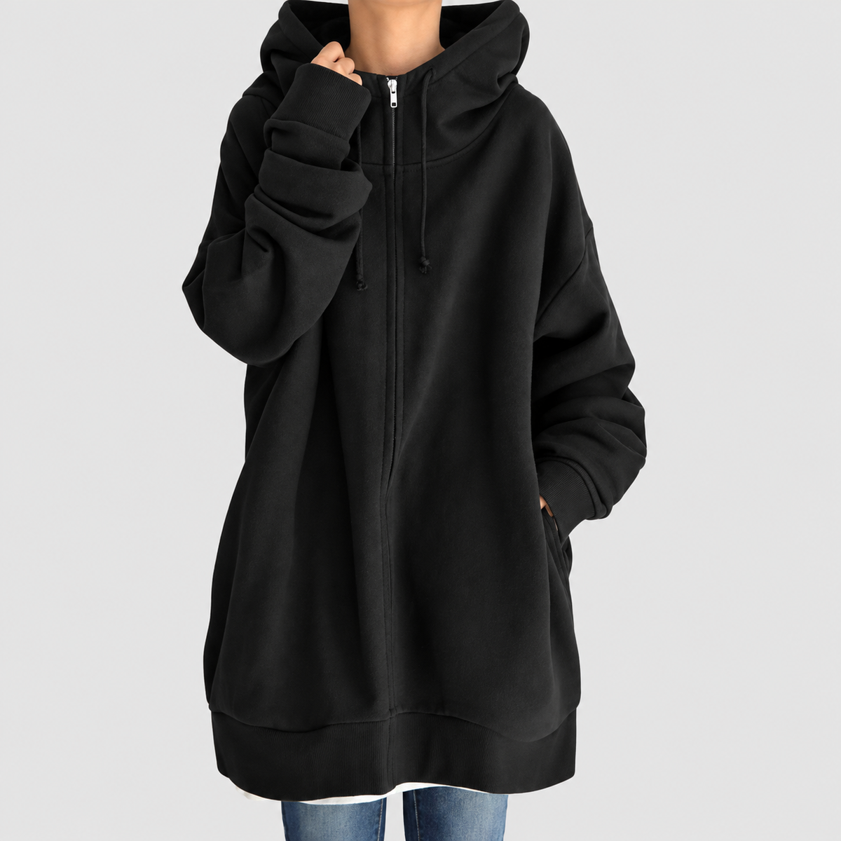 Isadora-Rose | Women’s Oversized Zip-Up Hoodie — Black