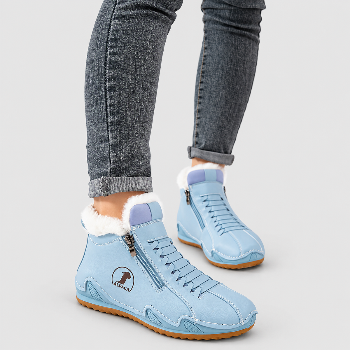 Ivania | Women’s Faux-Fur-Lined Lace-Up Ankle Boots — Blue