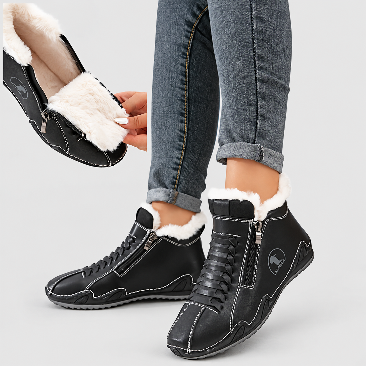 Ivania | Women’s Faux-Fur-Lined Lace-Up Ankle Boots — Black