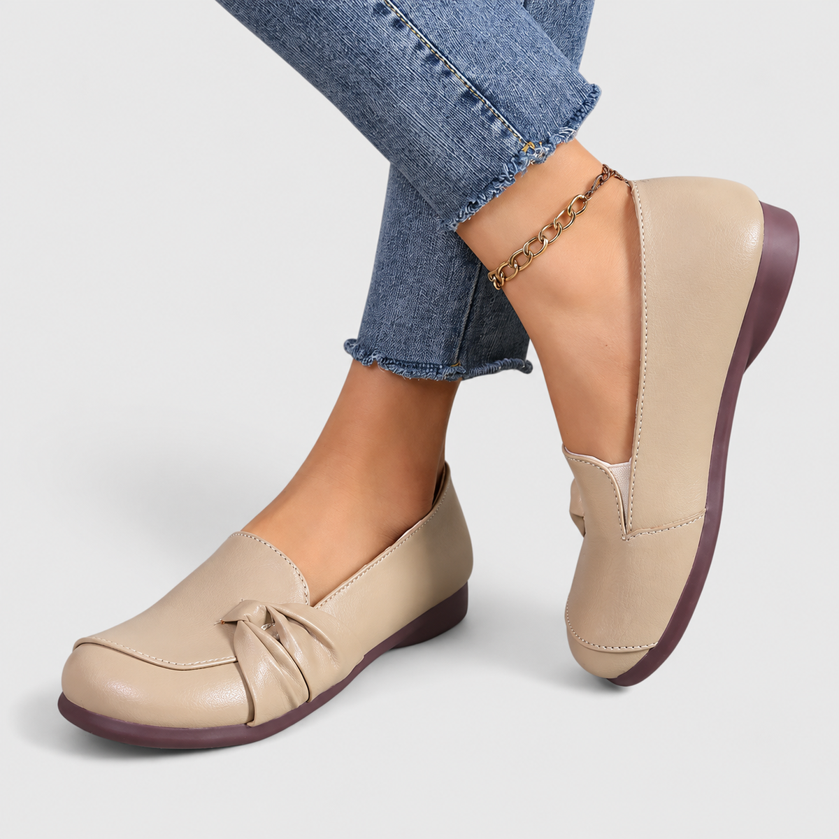 Ivarielle | Women’s Bow-Detail Slip-On Loafers — Beige