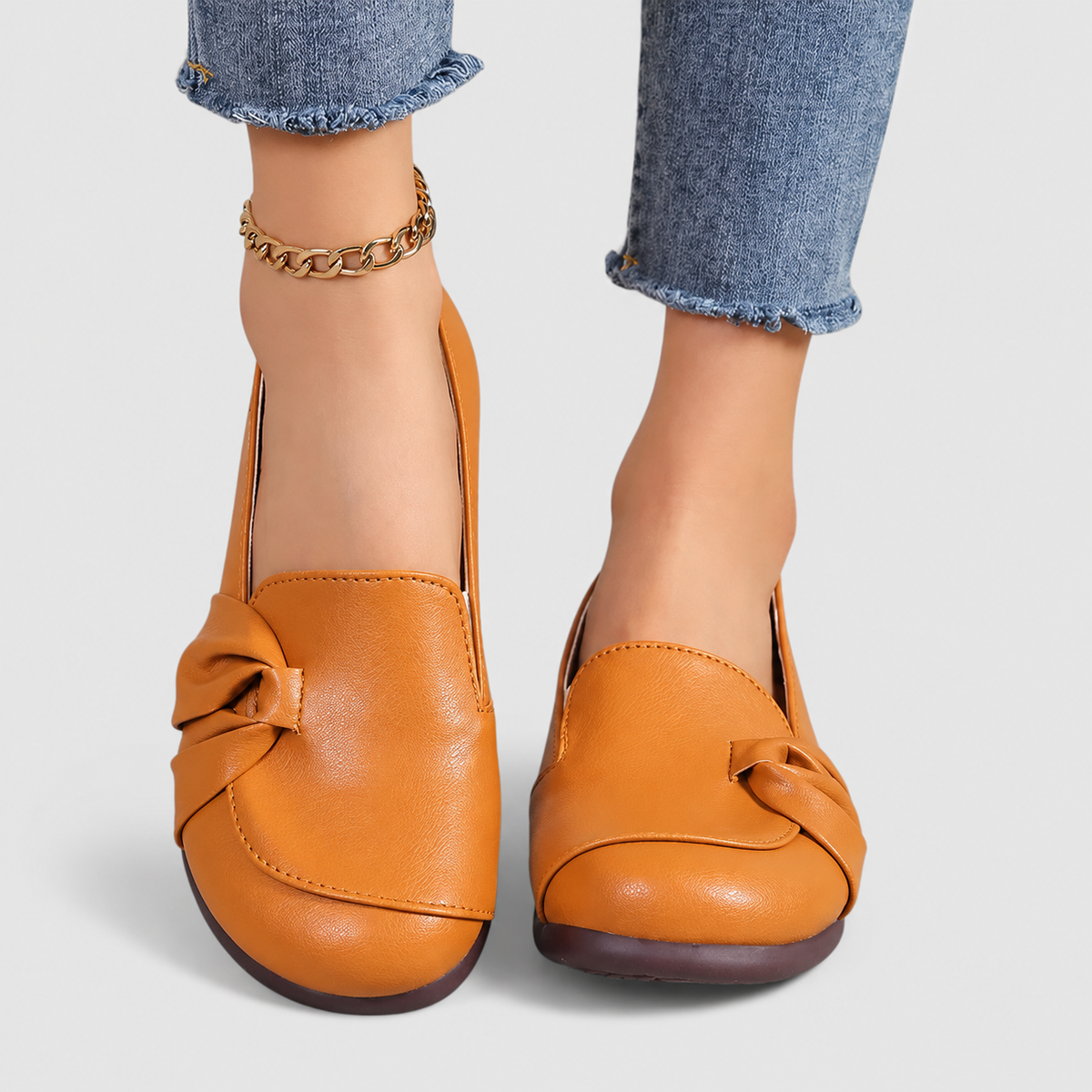 Ivarielle | Women’s Bow-Detail Slip-On Loafers — Orange