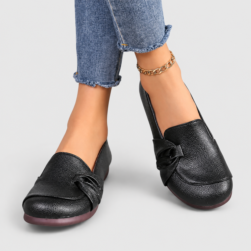 Ivarielle | Women’s Bow-Detail Slip-On Loafers — Black
