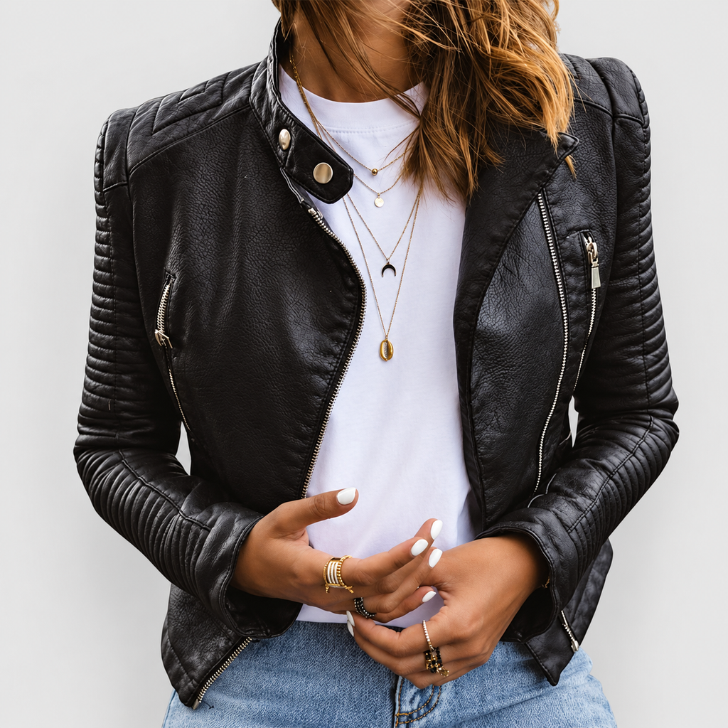 Jacqueline | Women’s Zip-Up Jacket with Ribbed Sleeve Panels — product detail 1