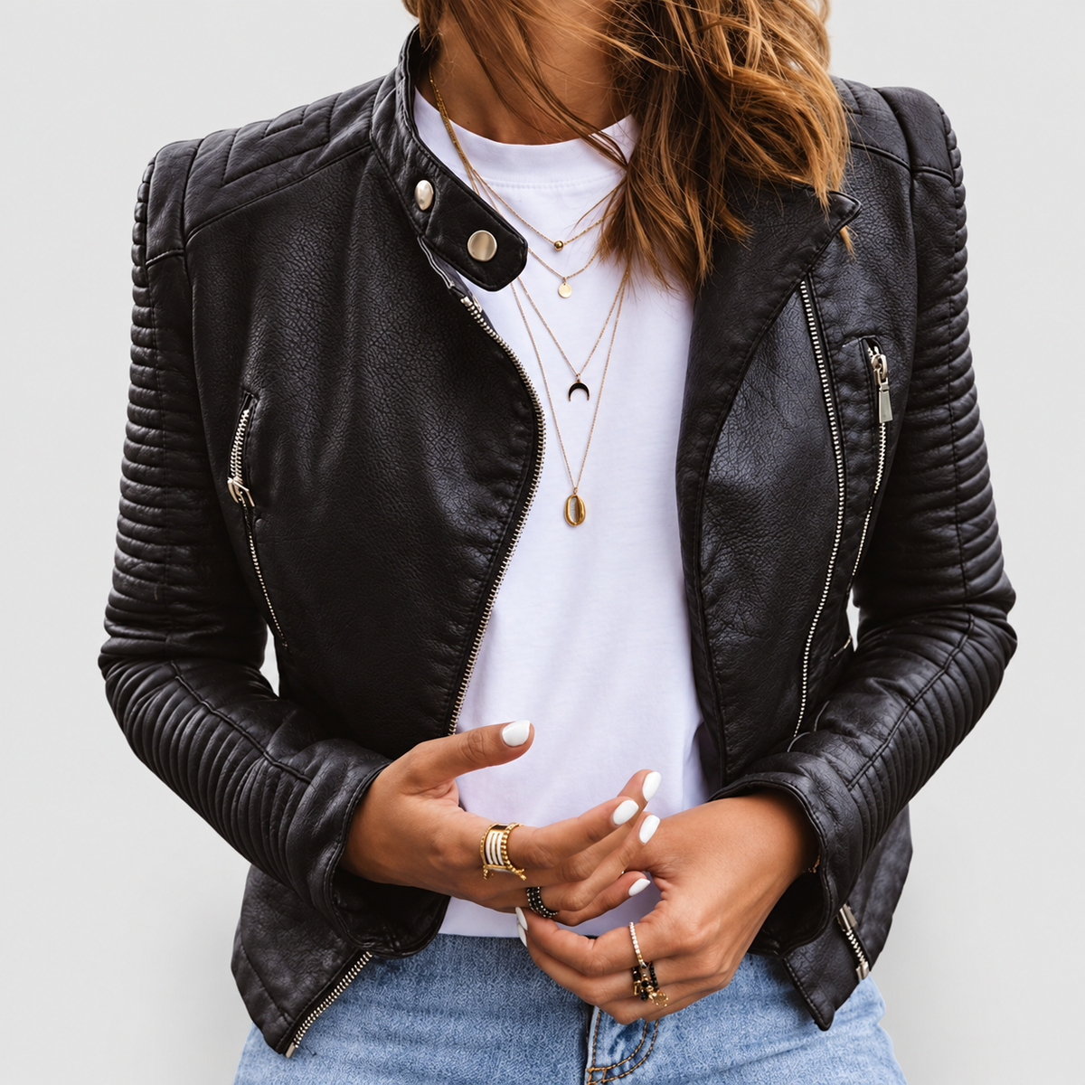 Jacqueline | Women’s Zip-Up Jacket with Ribbed Sleeve Panels — product detail 2