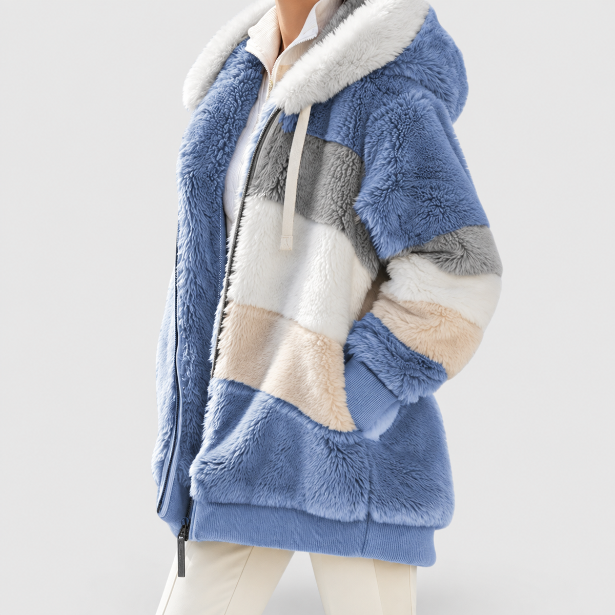 Jana | Women’s Hooded Zip-Up Winter Jacket — Blue Stripes