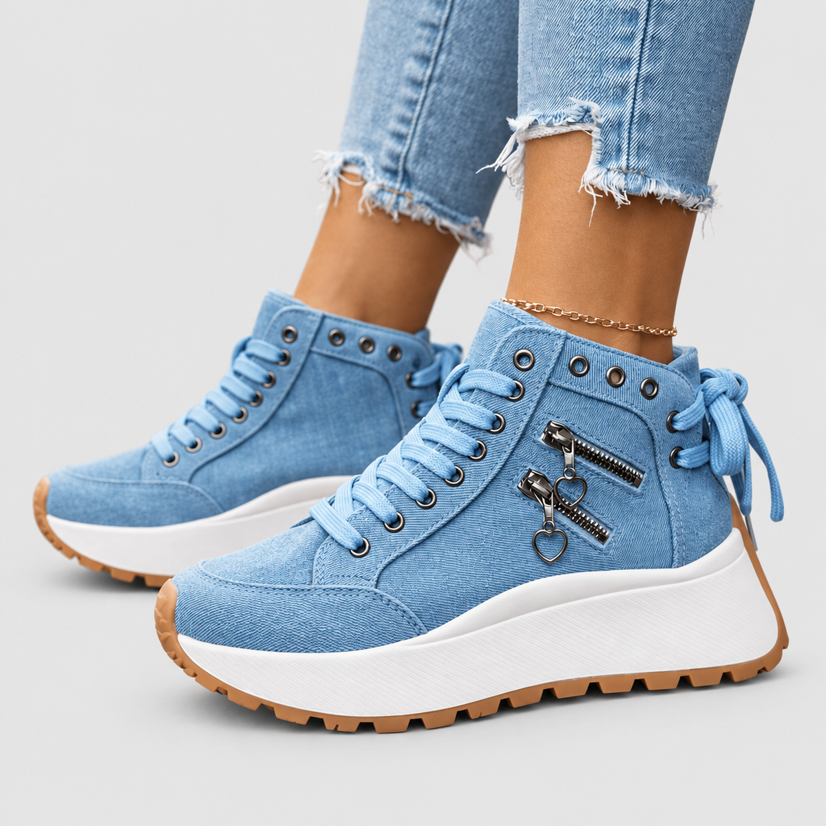 Jasmina-Rose | Women’s Denim-Look Platform Sneakers with Zip Details — product detail 2