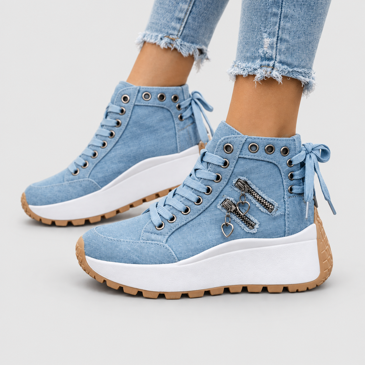 Jasmina-Rose | Women’s Denim-Look Platform Sneakers with Zip Details — product detail 3