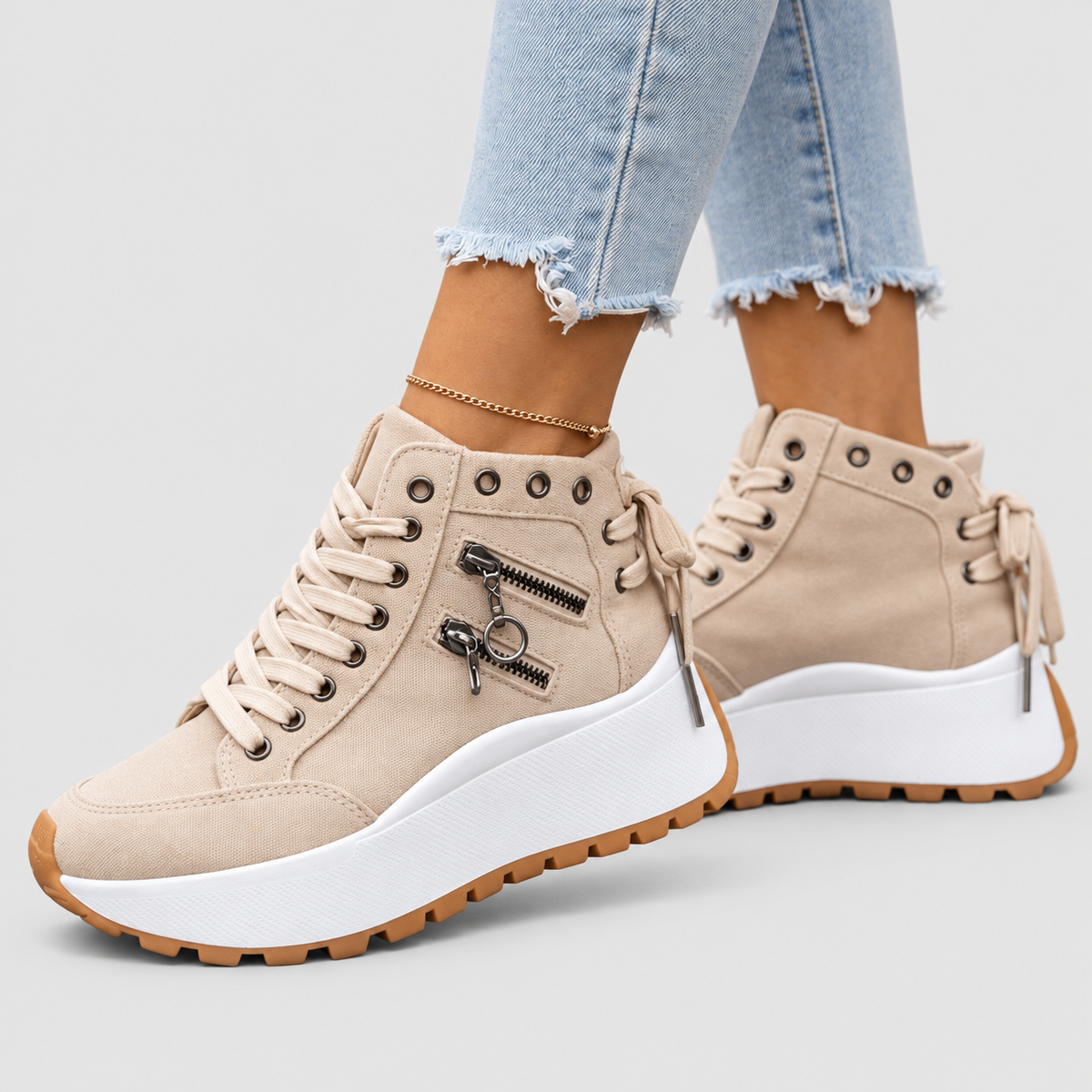 Jasmina-Rose | Women’s Denim-Look Platform Sneakers with Zip Details — product detail 5