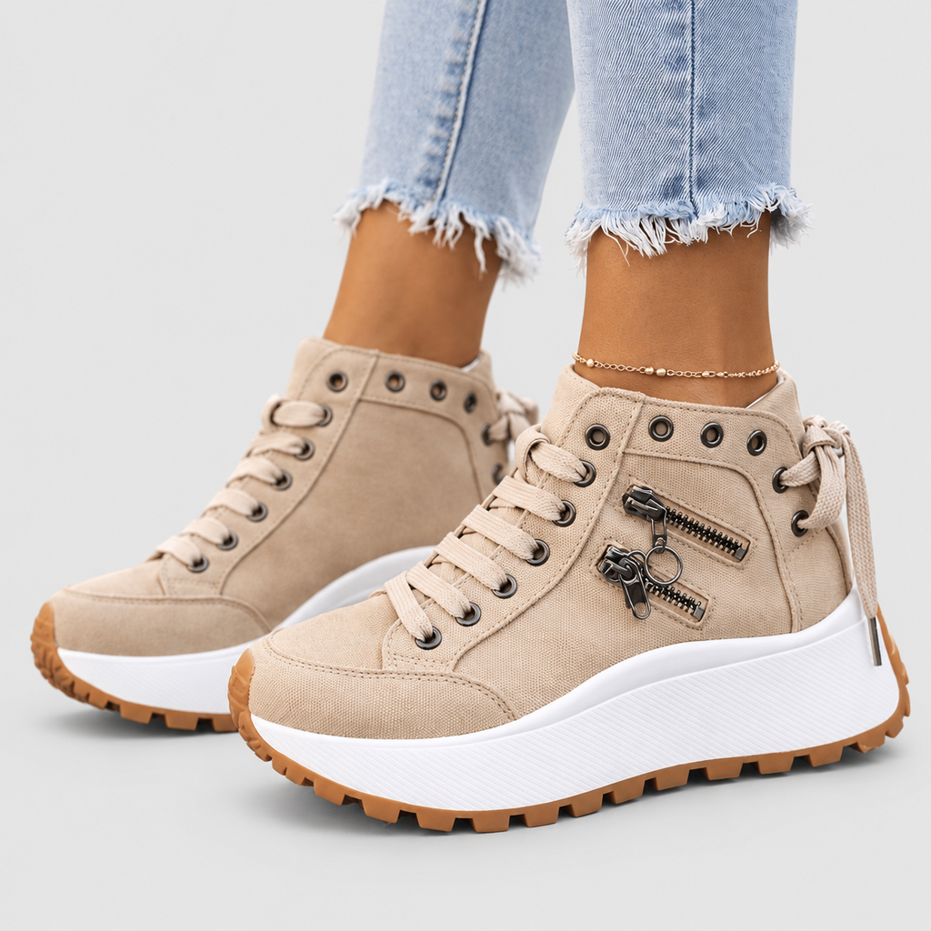 Jasmina-Rose | Women’s Denim-Look Platform Sneakers with Zip Details — product detail 6