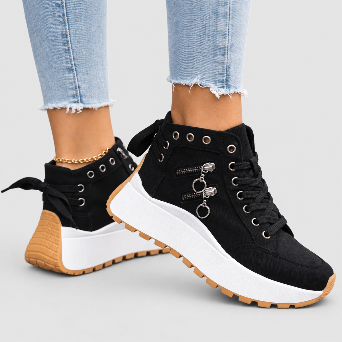 Jasmina-Rose | Women’s Denim-Look Platform Sneakers with Zip Details — product detail 8