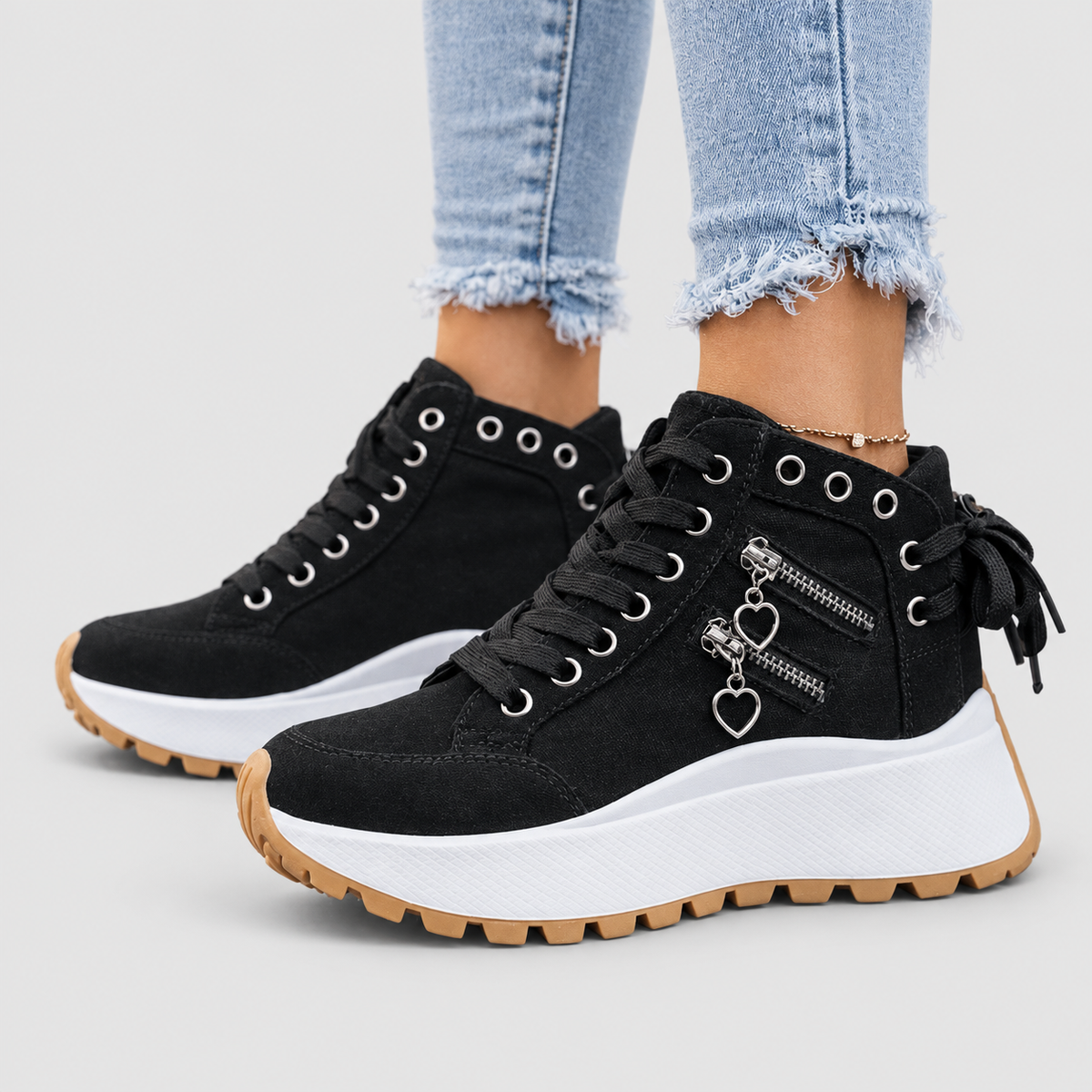 Jasmina-Rose | Women’s Denim-Look Platform Sneakers with Zip Details — product detail 9