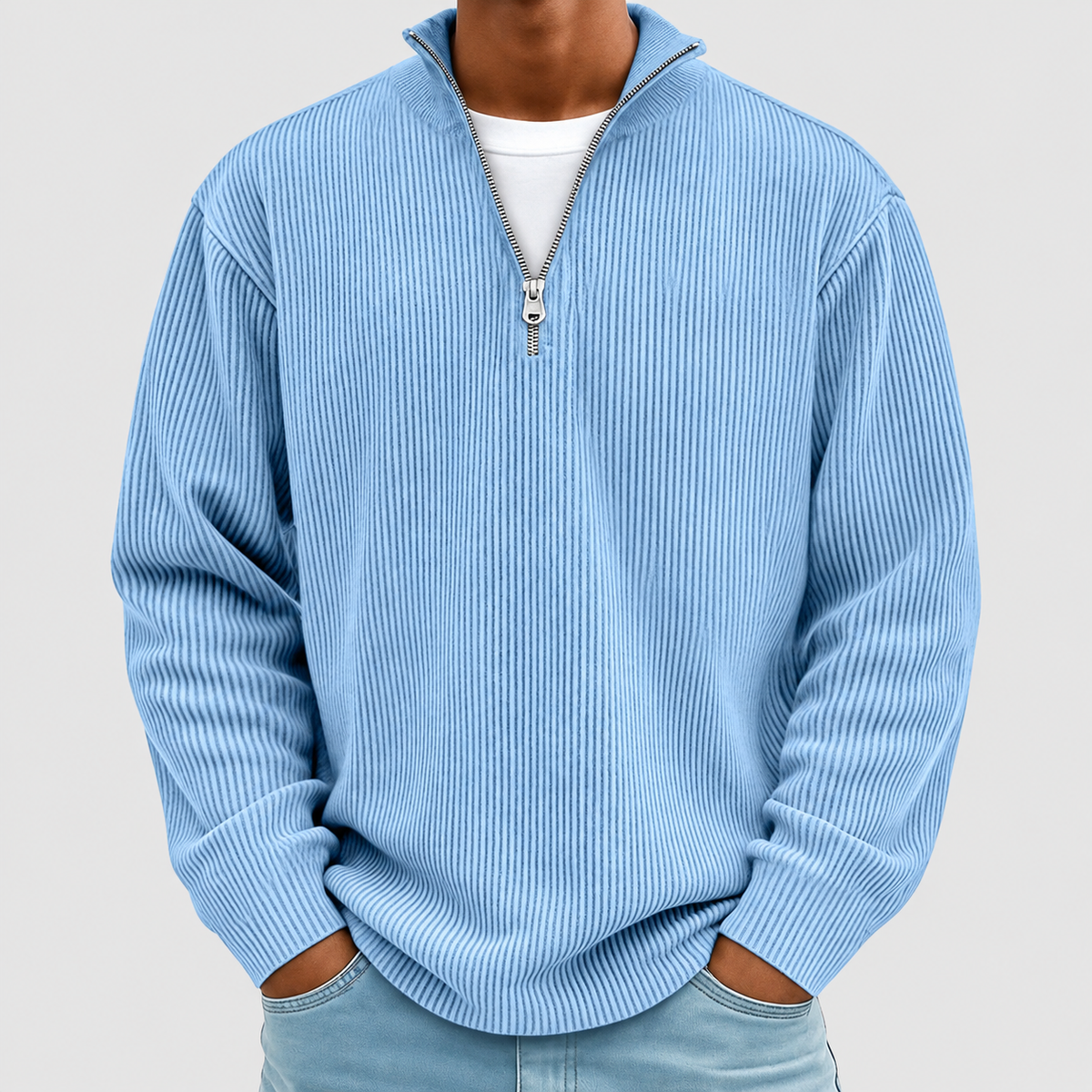 Jasper | Men’s Ribbed Half-Zip Sweater — Blue