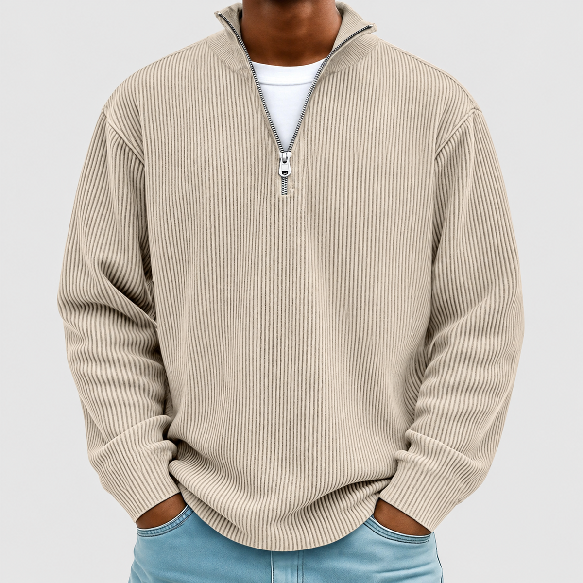 Jasper | Men’s Ribbed Half-Zip Sweater — Khaki