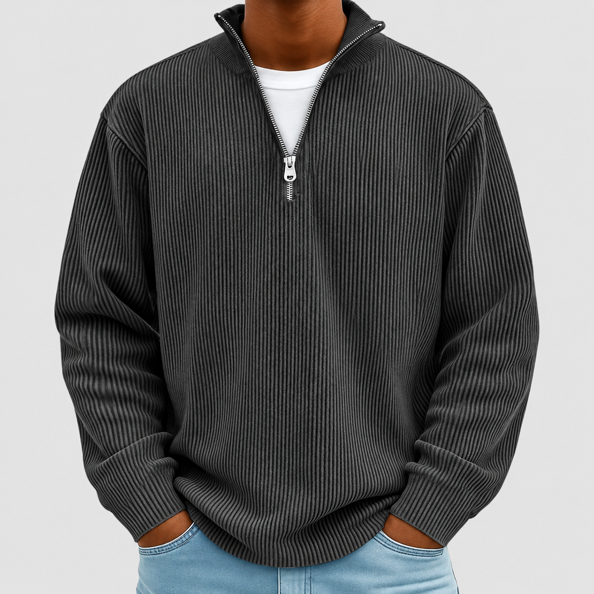 Jasper | Men’s Ribbed Half-Zip Sweater — Black