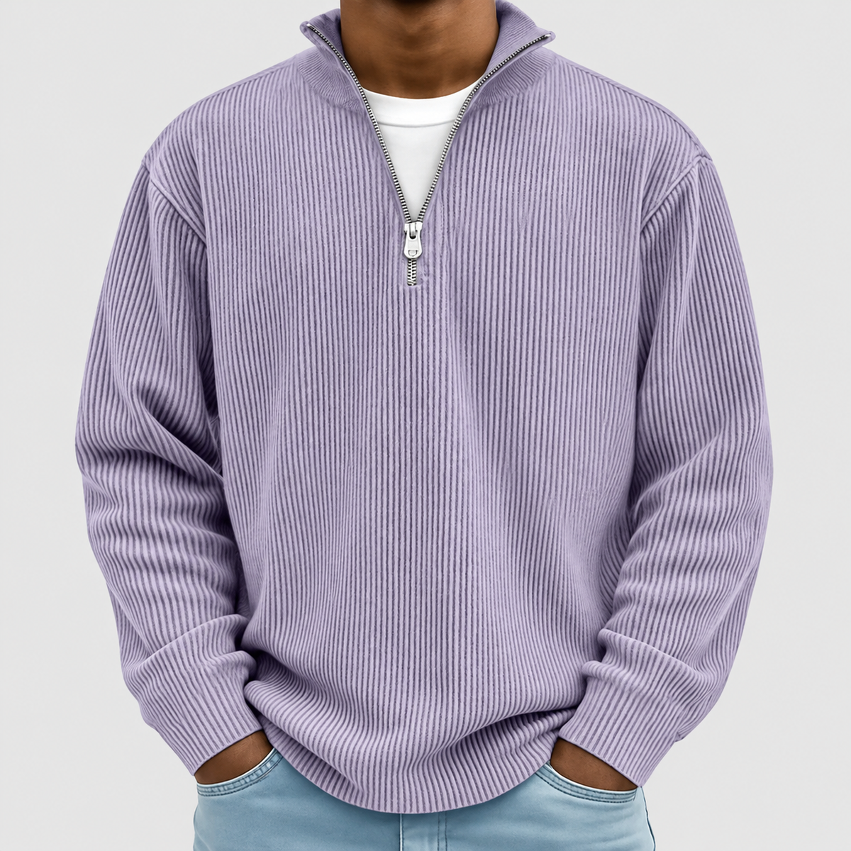 Jasper | Men’s Ribbed Half-Zip Sweater — Purple