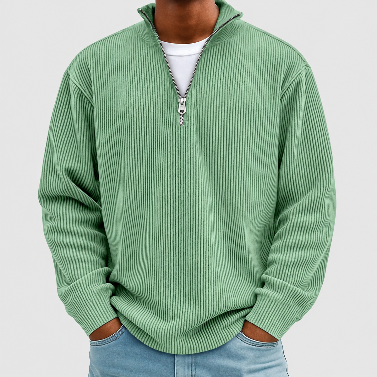 Jasper | Men’s Ribbed Half-Zip Sweater — Green