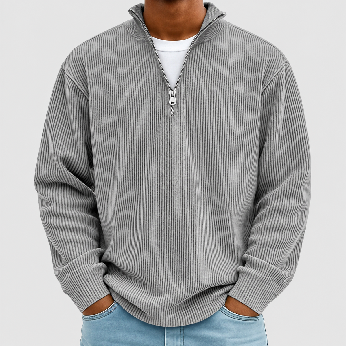 Jasper | Men’s Ribbed Half-Zip Sweater — Grey