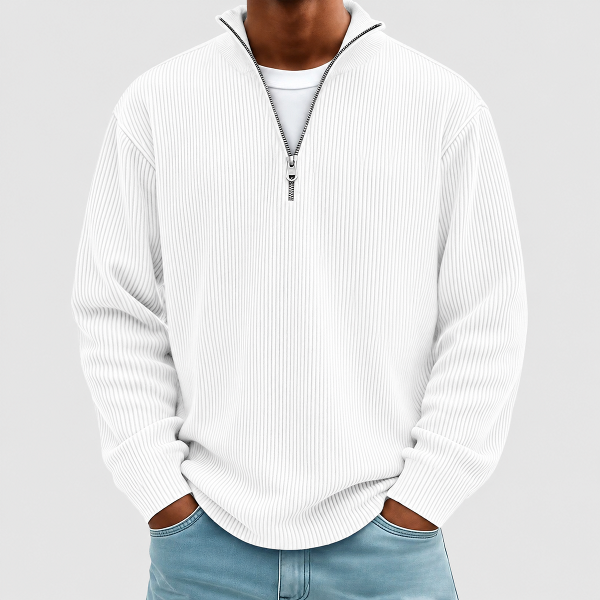 Jasper | Men’s Ribbed Half-Zip Sweater — White