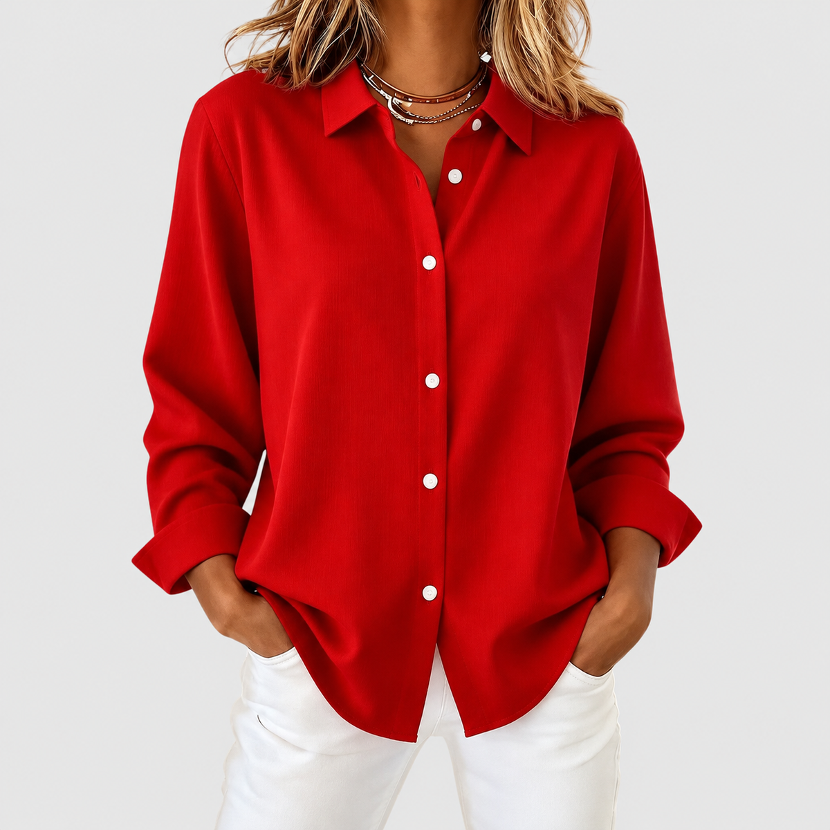 Jemima | Women’s Elegant Relaxed-Fit Blouse — Red