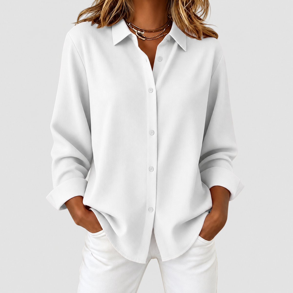 Jemima | Women’s Elegant Relaxed-Fit Blouse — White