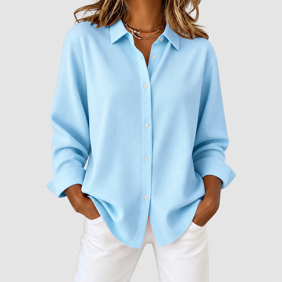 Jemima | Women’s Elegant Relaxed-Fit Blouse — Blue