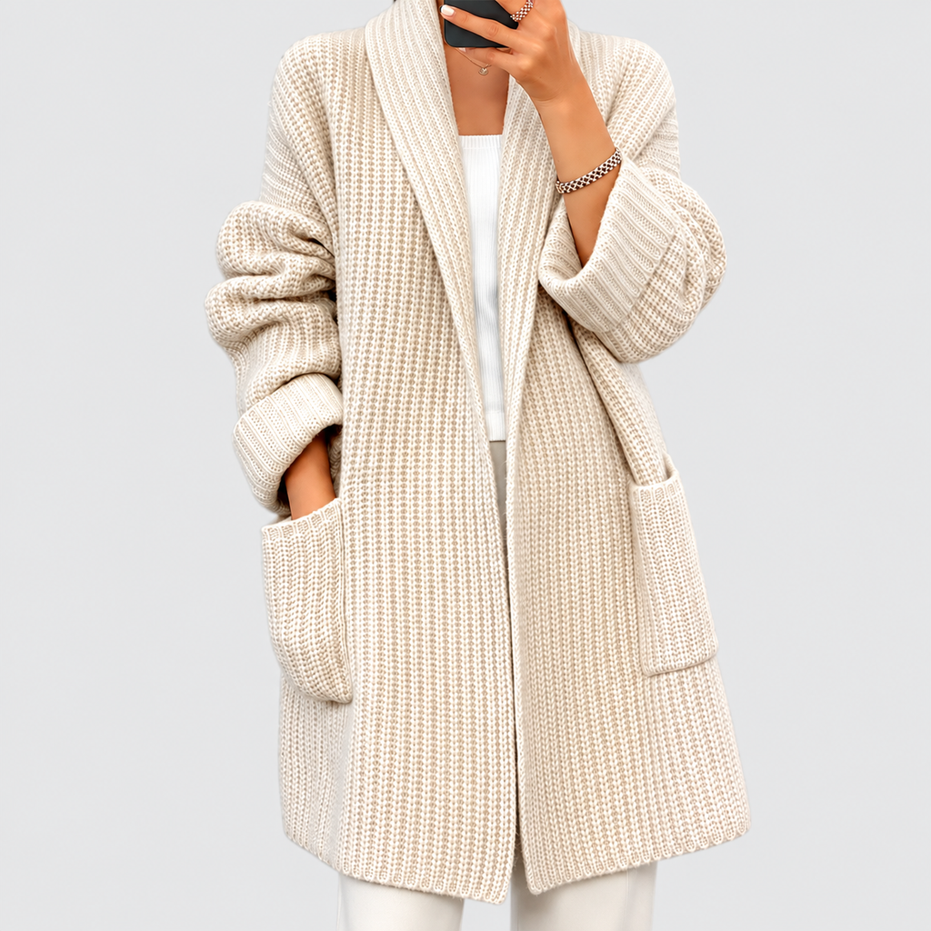Jessalyn | Women’s Oversized Open-Front Wool Cardigan — Beige