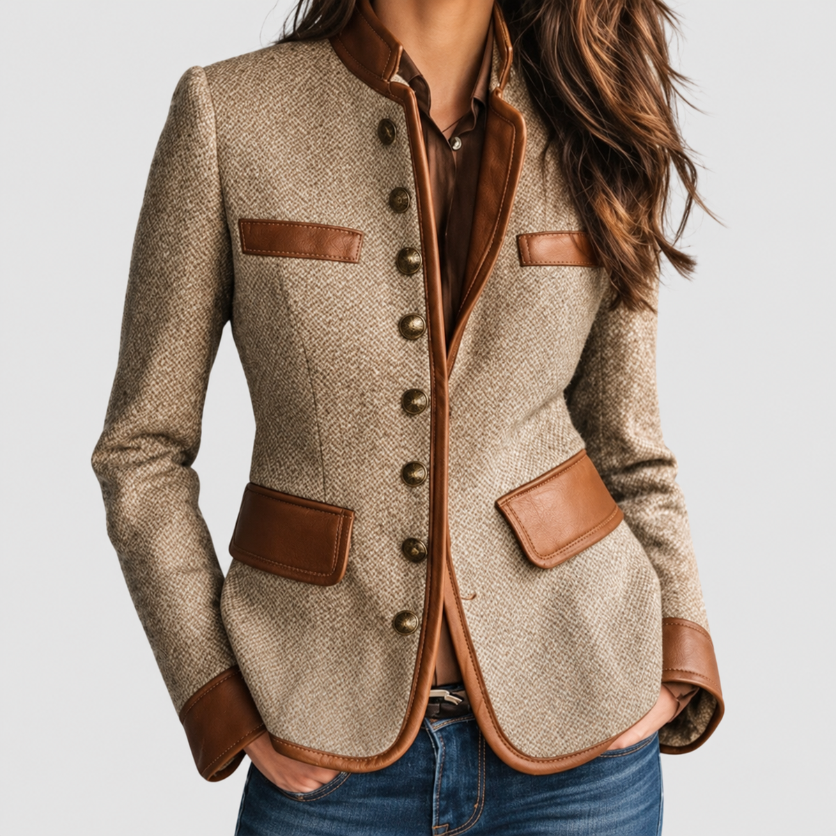 Jessamine-May | Women’s Tailored Tweed Blazer with Contrast Trim — product detail 2