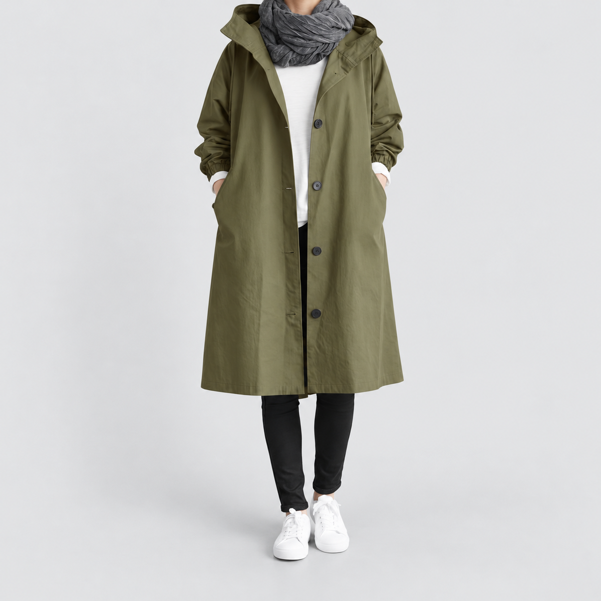 Jessamine-Rose | Women’s Hooded Longline Trench Coat — Green