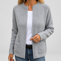 Jessamine | Women’s Zip-Front Knit Cardigan with Pockets — Grey