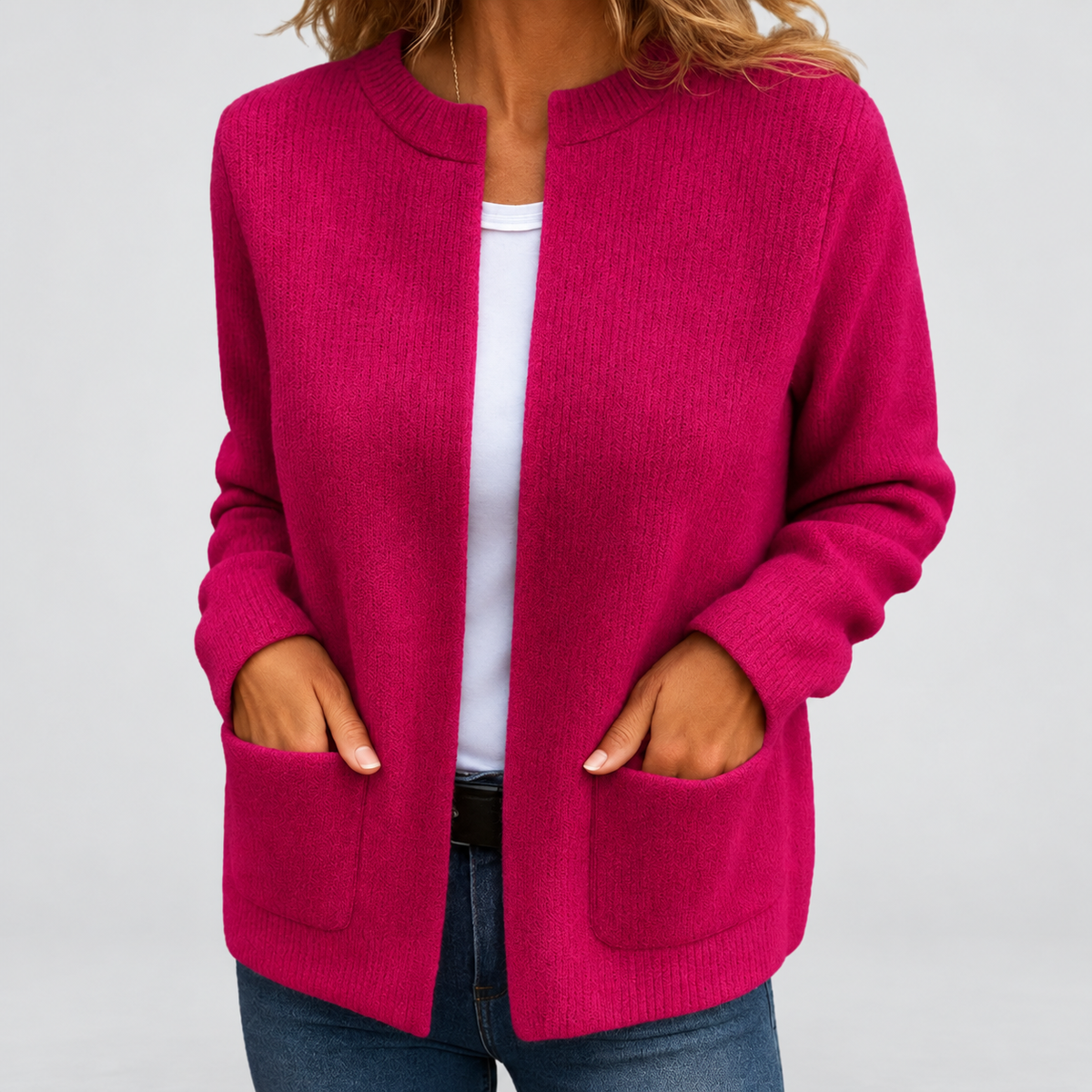 Jessamine | Women’s Zip-Front Knit Cardigan with Pockets — Pink