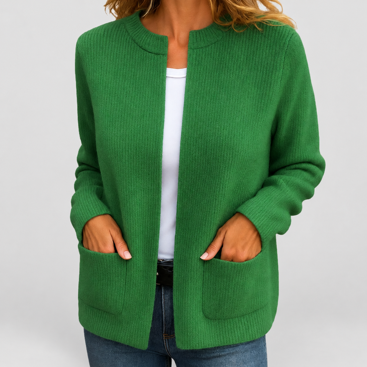 Jessamine | Women’s Zip-Front Knit Cardigan with Pockets — Green