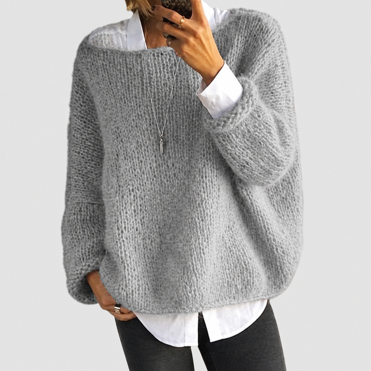 Jessamy | Women’s Oversized Dropped-Shoulder Sweater — Grey