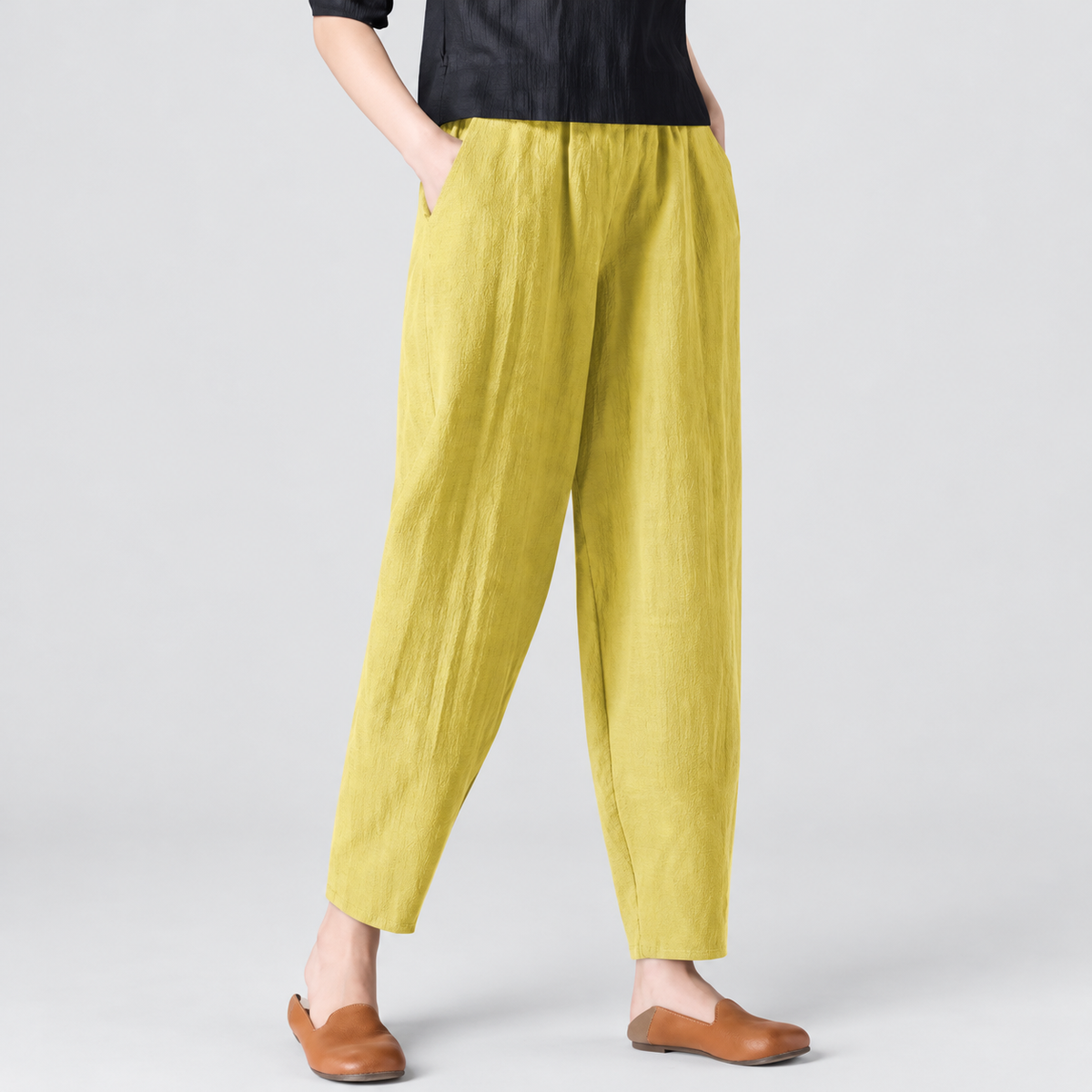 Jocelina | Women’s Wide-Leg Relaxed-Fit Pants — Yellow